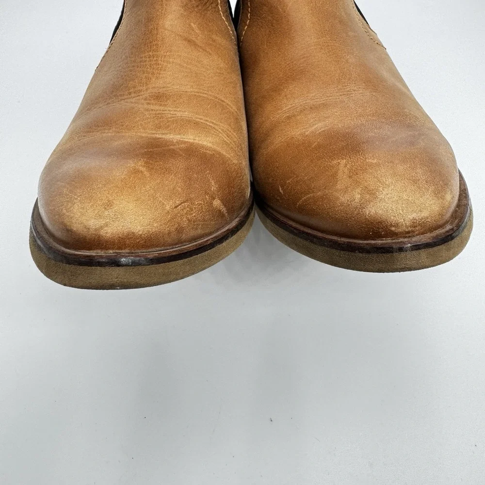 Roolee Womens Slip On Ankle Boot Size 39‎ Tan Black Elastic Side Block Heel
